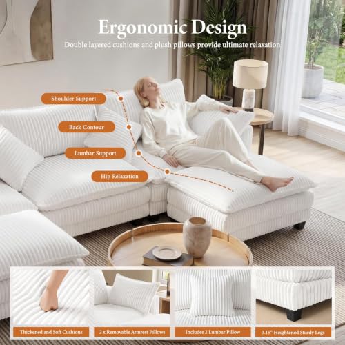 Image of Vesgantti 143 inch Large Cloud Sectional Couch, U-Shaped Deep Seat Sofa, White