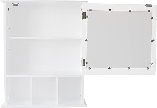 Miniatura 5 de Armario de baño colgante montado en la pared con espejo botiquines para baño con estante ajustable y 3 compartimentos abiertos armarios de pared