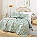 JANZAA Quilt King Size Sage Green Quilt Bed Spread Boho Quilt with Floral Pattern Microfiber Quilts Set 3 Pieces Lightweight Comforter Reversible Bedding Set 1 King Size Quilts and 2 Pillowcases