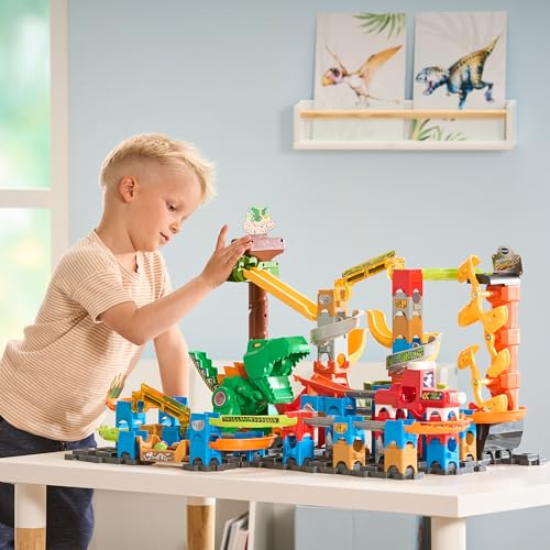 VTech Marble Rush - Dino Adventures Magnetic Set XL400 E – Interaktive Murmelbahn mit spannenden Bahnelementen und verschiedenen Aufbaumöglichkeiten – Für Kinder von 4-12 Jahren