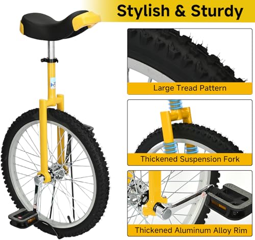 MYOYAY 20 Inch Unicycle, Unicycle for Adults,Mountain Unicycle Height Adjustable,Unicycle with Stand, Anti-Skid Pedal, Indoor Outdoor Sports Fitness Balance Training Fun Exercise Bicycle(Yellow)