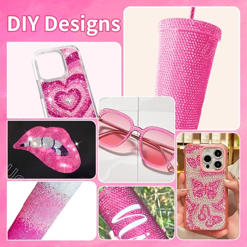 Image of 16000Pcs Flatback Resin Jelly Hot Pink Rhinestones for Crafting Tumblers | Mixed Sizes Pink Gems Rhinestones Bedazzling Crystal with Pickup Tool for DIY Crafts Clothing Mugs Shoes Fabric Nail Art