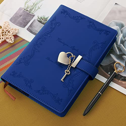 Caderno de diário com chave e caneta para meninas, 192 páginas de couro vintage em forma de coração