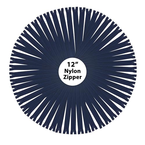 Mandala Crafts Nylon Zippers for Sewing, Bulk Zipper Supplies (12 Inches, Navy Blue)