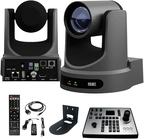 PTZOptics Move SE PTZ Camera with 20x Optical Zoom (Gray) (PT20X-SE-GY-G3) + PT-Joy-G4 Controller + Wall Mount