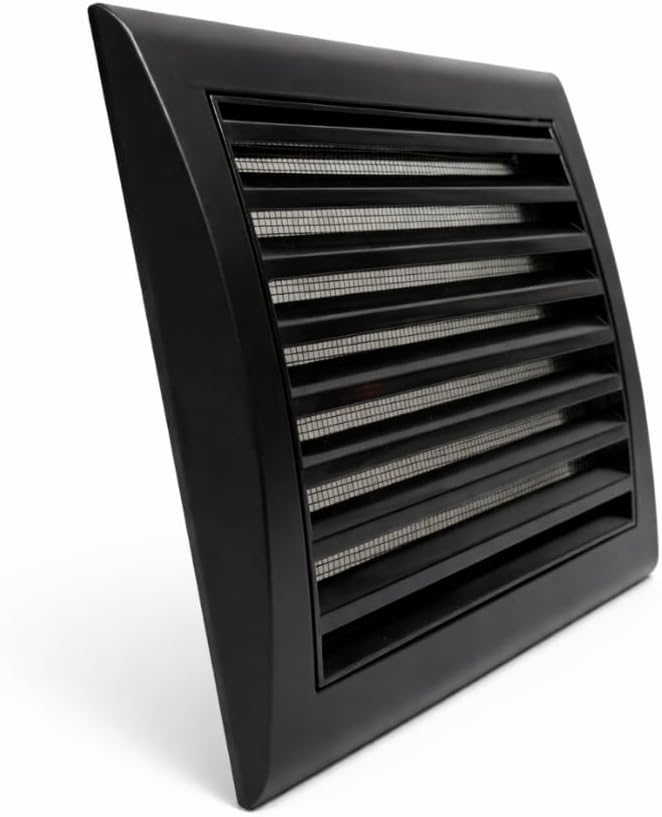 Black Air Vent Grille with Fly Screen – 150 × 150 mm Wall Vent Cover for Bathroom, Kitchen & Toilet Ventilation
