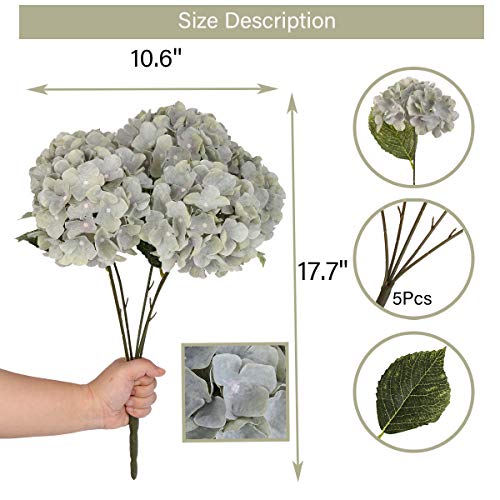 Jim's Cabin Artificial Flowers Silk Hydrangea Arrangements With 5 Big Heads Fake Flower Bunch Bouquet For Home Wedding Party Decor Diy(Mint Green) #TOP1