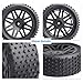 Hobbypark (4-Pack) 1/10 Scale Off Road Buggy Tires & Wheel Rims Set Front and Rear 12mm Hex Hubs with Foam Inserts for RC Hobby Car