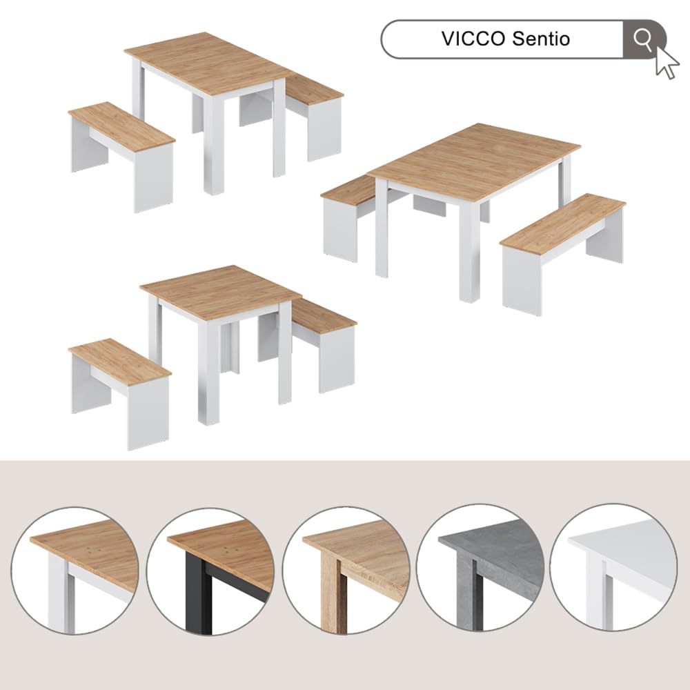 Vicco Set di panche Sentio, Rovere bianco/dorato, 137.6 x 92.8 cm con 2 panche, per un utilizzo salvaspazio in sala da pranzo e cucina