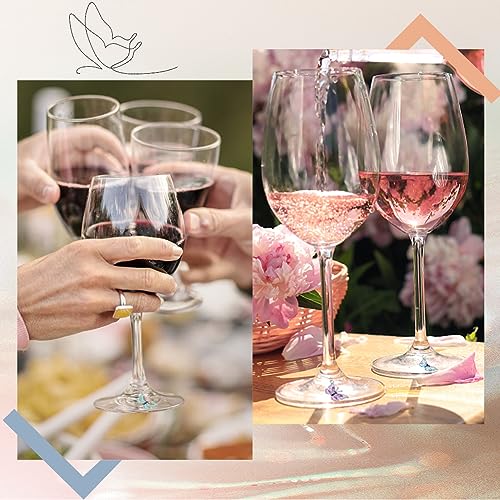 SUNNYCLUE 1 Box 12Pcs Wine Glass Charms Enamel Butterfly Wine Glass Markers Charms Drink Identifiers Silver Brass Beading Hoops Stemless Rings for for Stem Tasting Party Decor