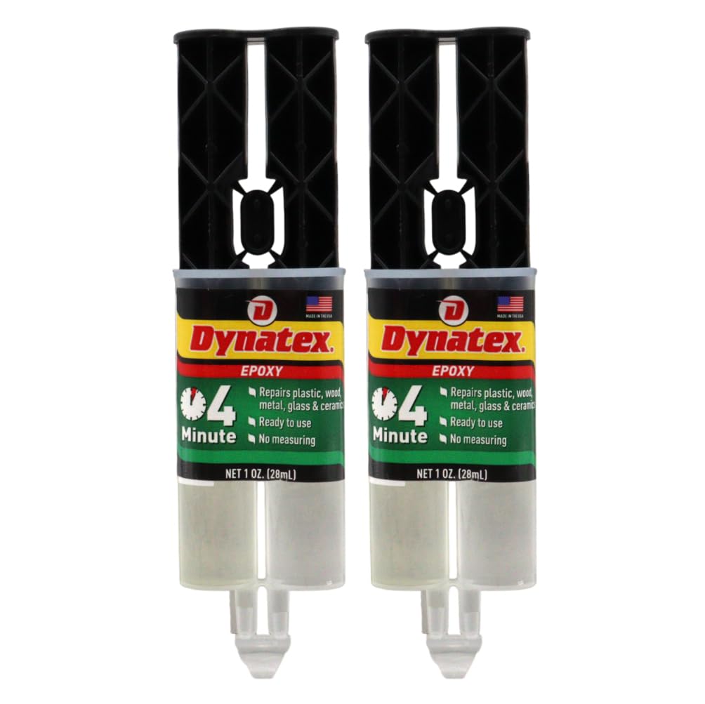 Dynatex 4 Minute Epoxy Adhesive 1 oz Twin Syringe - Rapid Cure, Clear Rigid Bond, Bonds Metal Ceramic Glass Concrete Wood, Pre-Measured (2-Pack)
