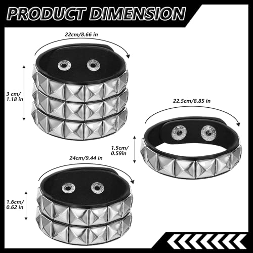 3 PCS Punk Rock Studded Bracelets Set, Spiked Studded Bracelet Cuff 80s Emo Goth Jewelry Accessories Wristband Adjustable2