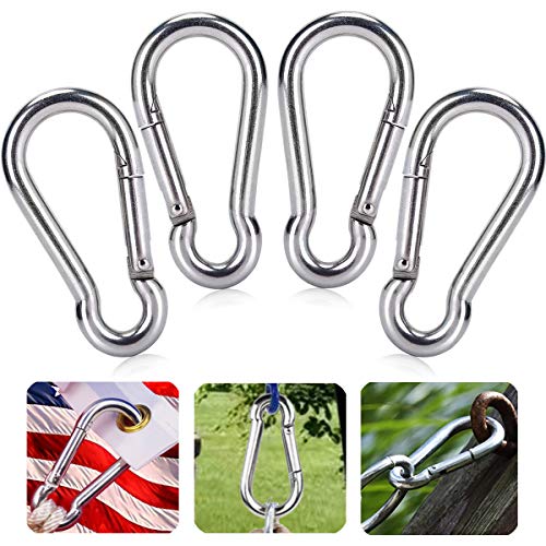 Amgate 4 PCS Flag Carabiner Hook for Attach Flagpole Halyard Rope - M7 Carabiner Spring Snap Hooks Chain Metal Dog Leashes Clips for Camping Hiking Hammock Outdoor Backpacking