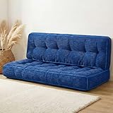 Vercraft 63 Inch Folding Bench Cushion, 4 Inch Thick 2-in-1 Convertible Long Floor Lounger Boneless Cushions Couch Mattress Upholstered for Yoga, Reading, Sleeping, Meditation Living Room(Navy)