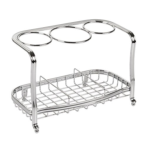 Mdesign Metal Hair Care & Styling Tool Organizer Holder - 3 Sections - Bathroom Vanity Countertop Storage For Hair Dryer, Flat Irons, Curling Wands, Hair Straighteners - Chrome #TOP5