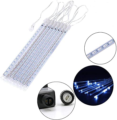 Weepong Meteor Shower Lights Outdoor Christmas Lights UL Certified Falling Rain Drop Snowfall Icicle Cascading String Light for Xmas Holiday Tree Wedding Party Garden Decor Blue, 12 Inch 8 Tubes by Weepong - Used condition - Image 9