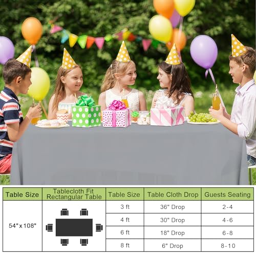 Image of Smiry Disposable Table Cloth - 6 Pack, 54 x 108 Inch Waterproof Rectangle Tablecloths for Parties, Decorative Plastic Table Cover, Leakproof & Sturdy, Grey