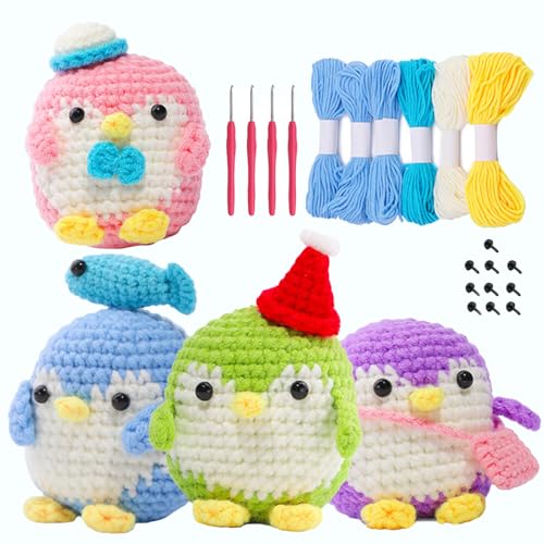 Elegauit Adorável kit de crochê de pinguim com ganchos ergonômicos, fio premium, estojo organizador de armazenamento - conjunto completo para iniciantes e artesãos avançados