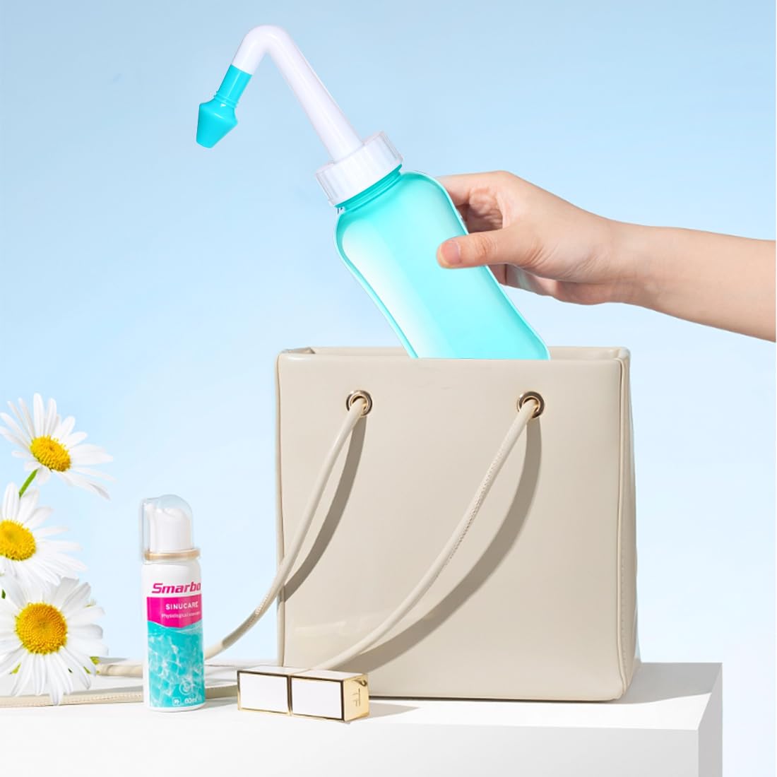 NUOOO Neti Pot Sinus Kit de rinçage Nez Nettoyant Nez Rinçage Pression Irrigation Nasale pour Adulte et Enfant Sans BPA Bouteille de Rinçage Sinus 300 ml