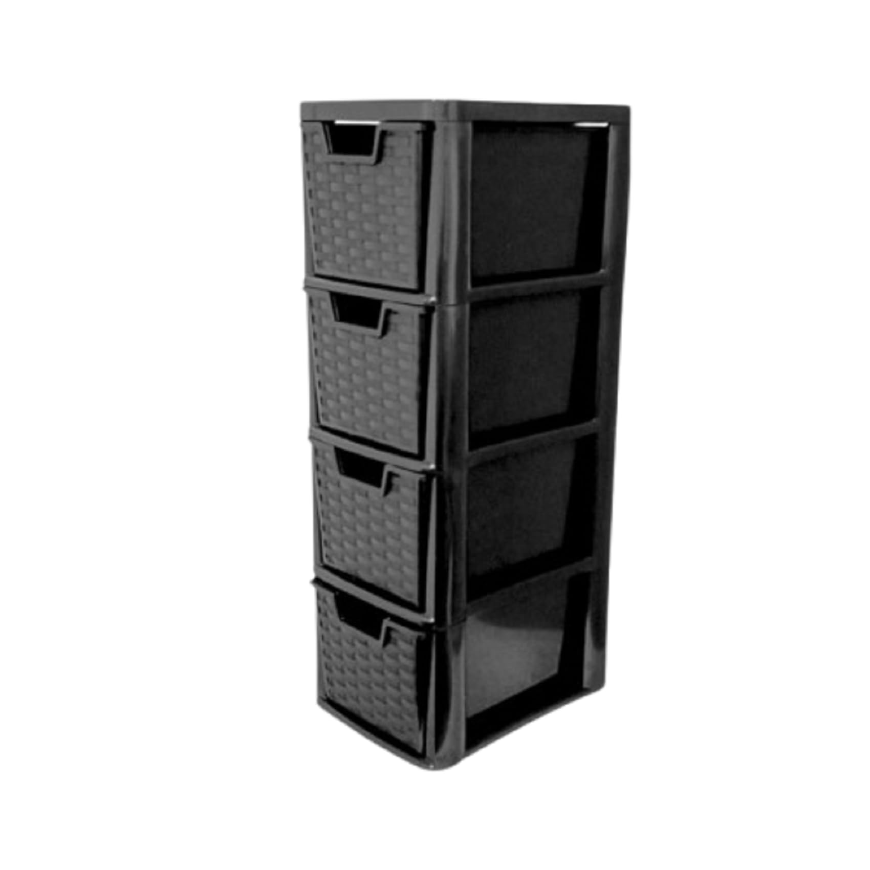 KYY'Z Rattan Effect Drawer Plastic Storage Organizer- Multipurpose Storage Drawer Unit Home Kitchen Office School Garage Bedroom Bathroom Stationery Toys 25Dx19Wx 62Hcm (Black, 4 Tier)