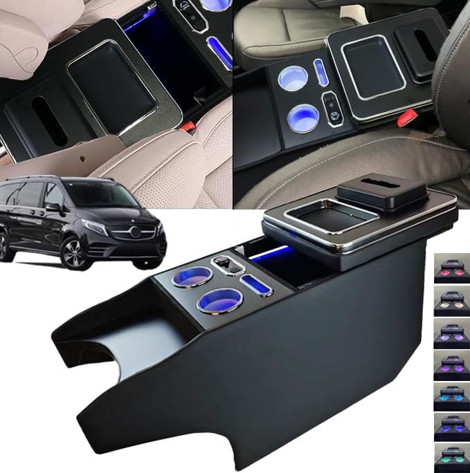 QSULNN Mercedes V-Class V220 V260 V250 W447 Középkonzol Tárolódoboz LED USB