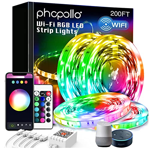 Phopollo 200Ft(4 Rolls Of 50 Ft) Led Lights For Bedroom Sync With Music, Led Strip Lights Compatible With Alexa And Google Home #TOP22