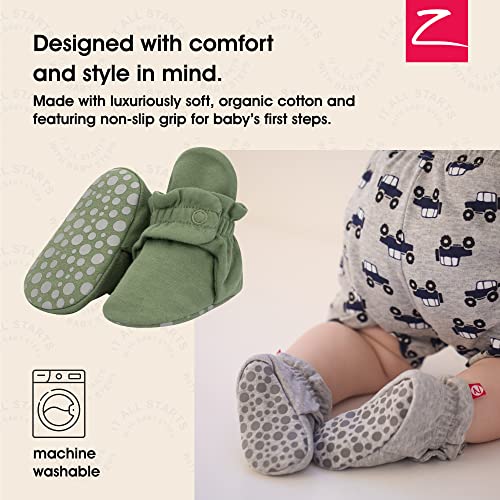 Zutano Unisex Organic Cotton Baby Booties With Gripper Soles, Olive, 18M - image 2