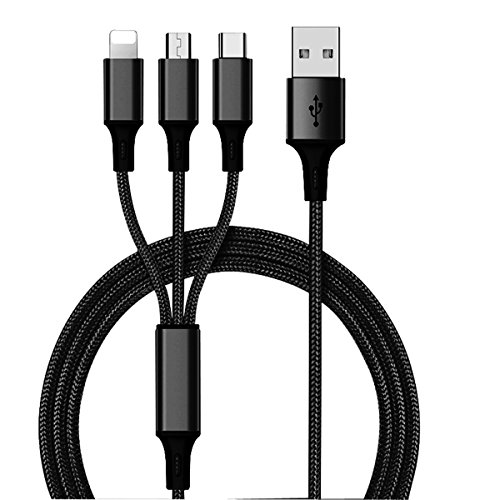 Micro usb 充電ケーブル Ankola 3 in 1 ケーブル type-c ケーブル Micro usb 充電ケーブル ライトニングケーブル USB Type-Cケーブル 3in1 充電ケーブル マイクロusbケーブル 高耐久編組ナイロンケーブル iOS/Android 同時給電可能 iPhone/iPad/Macbook １本３役 多機種対応 1.2m (ブラック)