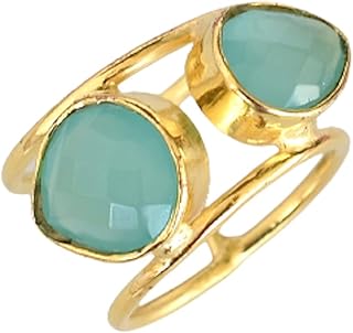 Veracity Jewelry Aqua Chalcedony Rings For Women - 18K Gold Plated March Birthstone Aqua Chalcedony Designer Handmade Rings - Green Chalcedony Fashion Statement Designer Jewelry Rings for Girls / Women - VR-210