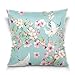 Use7 Housse de Coussin décorative carrée, taie d'oreiller rétro Japonaise, Motif Floral de Cerisier, Grue de canapé, lit, taie d'oreiller Double Face, Tissu, Multicolore, 40 x 40cm/16 x 16 inches