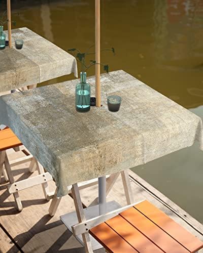 Abstract Shabby Painting Outdoor Square Tablecloth, Khaki Grey Graffiti Art Decorative Table Covers with Umbrella Hole 60″x60″ Garden Patio Table Cloth with Zipper for Wedding Party Decor Aesthetic