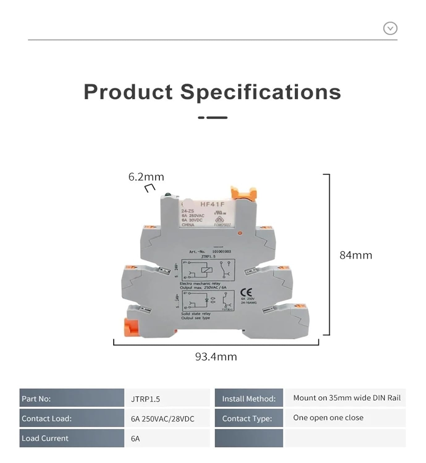 Ultra-Thin Relay Module Connector HF 41F Push-in DIN Rail Terminal Block Holder TRP1.5 with Miniature Power Relay Socket TRP 1.5(No Plug-in Relay)