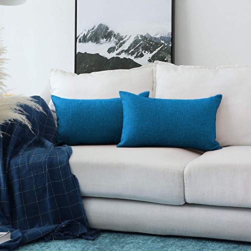 Image of Khooti Rectangular Jute Cushion Cover | 12x20 | Bondi Blue | Set of 1 | Throw Pillow Cover for Couches, Chairs, Sofas, Beds, Coffee Tables, Living Rooms, Bedrooms, Modern Boho Design