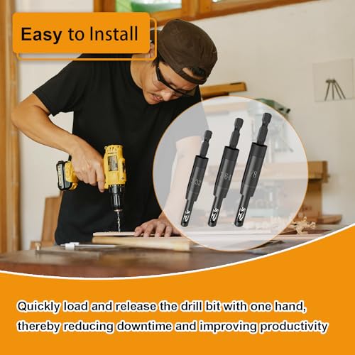 Upgraded CC2430 VIX Bit Self Centering Drill Bit Set 3/32\", 7/64\", 1/8\" for 1/4 in Bosch Clic-Change Hex Shank Drill, #6 8 10 Self-Centering Hinge Drill Bit Center Finding Drill Bit, 3 Piece - Thumbnail 6