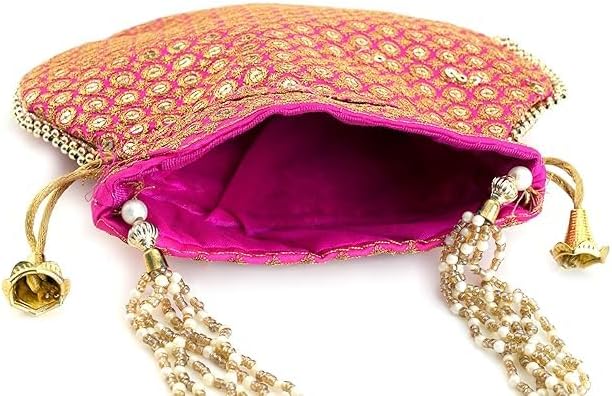 Potli Bag For Women Ethnic Designer Embroidery Work Batwa Pearls Handle With Intricate Bridal Drawstring Stylish Bridal Women - Image 4
