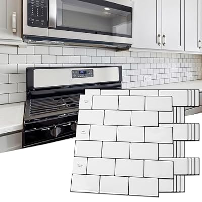 Art3d 10-Sheet Backsplash Tile for Kitchen Peel and Stick, 12"x12" Stick on Subway Tiles for Kitchen, Bathroom Back Splashes, White-Black Grout
