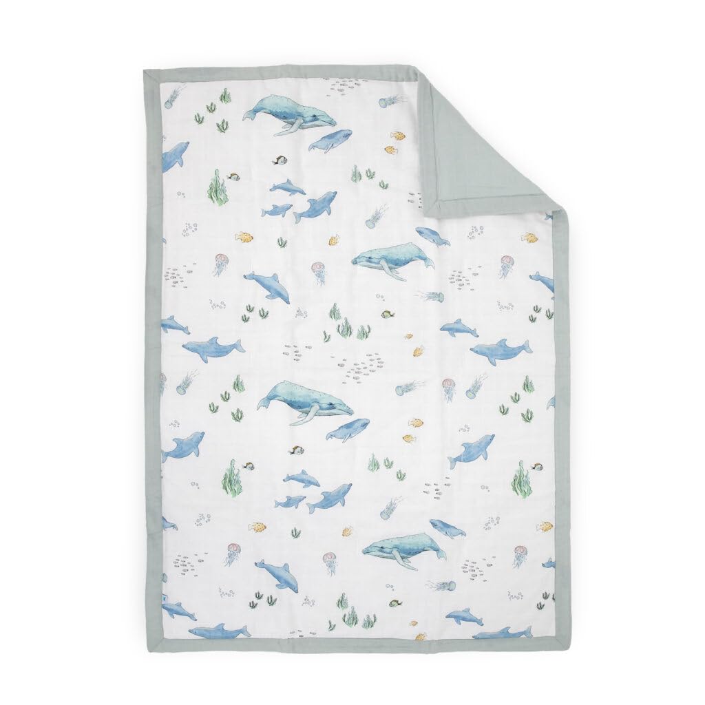 Little Unicorn Lofty Schmusetuch | Superweicher und atmungsaktiver Musselin-Stoff | ideal zum Spielen und Schlafengehen (Wale)