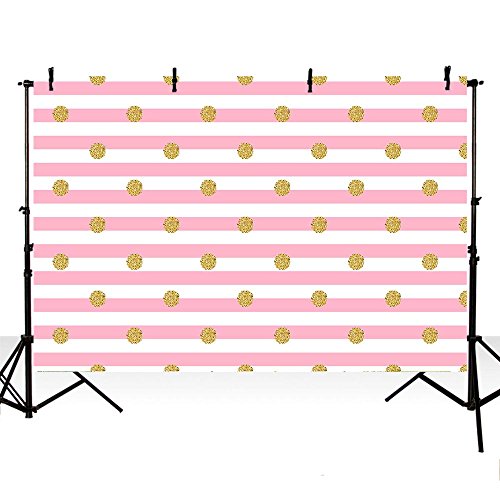 Mehofoto Photography Backdrops Cute Pink And White Stripes Gold Polka Dots Princess Baby Shower Girl Birthday Party Banner Photo Studio Booth Background 7X5Ft #TOP1