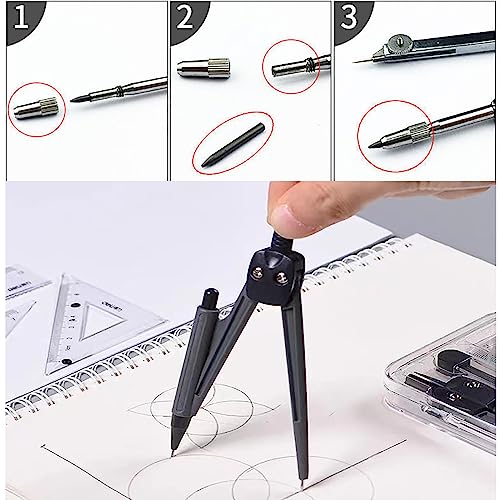 WUDQIJI Zirkelersatzminen Zirkelminen 500 Stück Φ2mm 2cm Lang Zirkel Ersatzminen Ersatz Bleiminen für Zirkel Kompass Mine Refills Zirkelmine mit Bleistiftspitzer für Zeichnung Geometrie