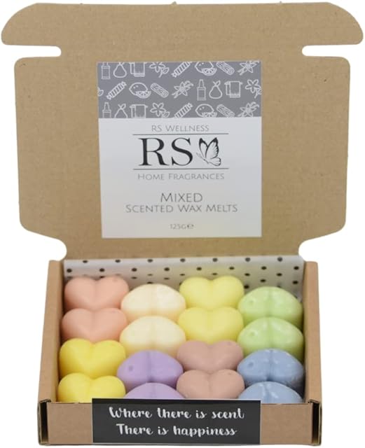 RSWellness Mixed Scents Soy Wax Melts Scented - 16 Heart Wax Melts Gift Set - Handmade Home Fragrance - Vegan & Pet Friendly - Luxury Candle Alternative - Highly Scented Candle Gifts For Women