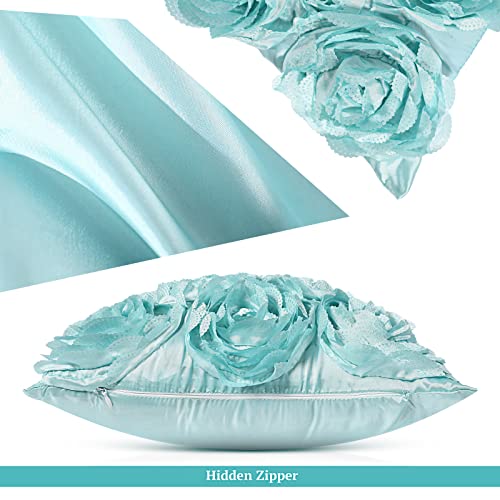 Oudain 6 Pcs Decorative 3D Rose Flower Pillow Cover, Blue, White, Silver by Oudain - Used condition - Image 3