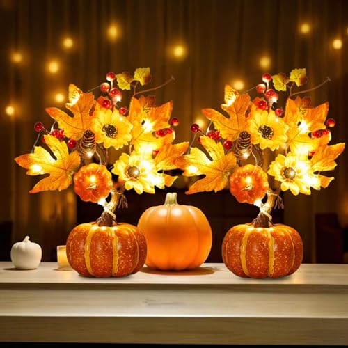 Lovskoo Fake Pumpkin Decor, Pumpkin Tree Light Fall Centerpieces for Tables - image 6