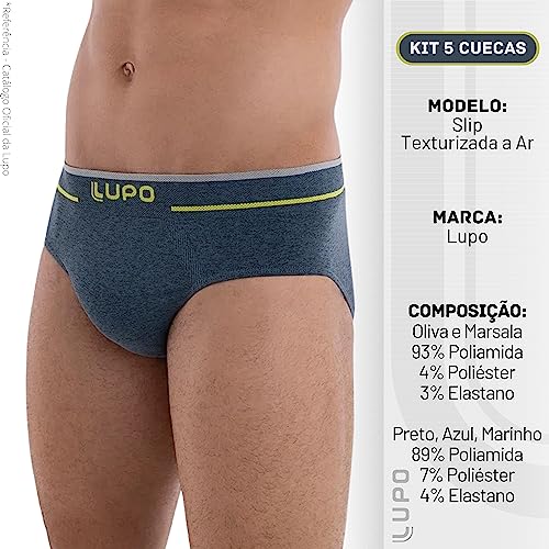 Kit 5 Cuecas Slip Texturizadas a Ar Lupo Sem Costura Masculino Adulto P