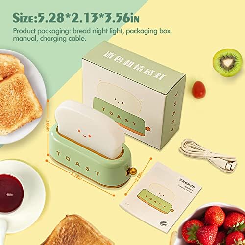 Starnearby Toast Bread LED Night Lamp, Cute Desk Decor Toaster Light Rechargeable with Timer, Creative Design Portable Bedroom Bedside Table Lamp for Baby Kids Girls Teens Teenages, Green