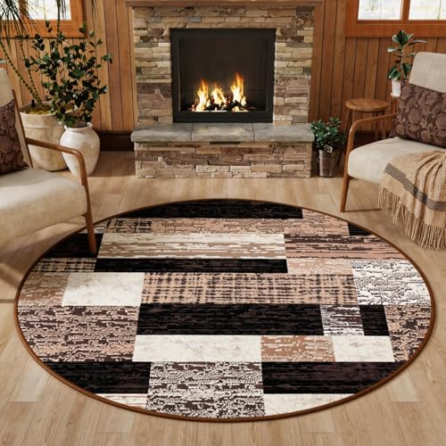 FlyDOIT Modern Round Area Rug for Living Room, 4Ft Washable
