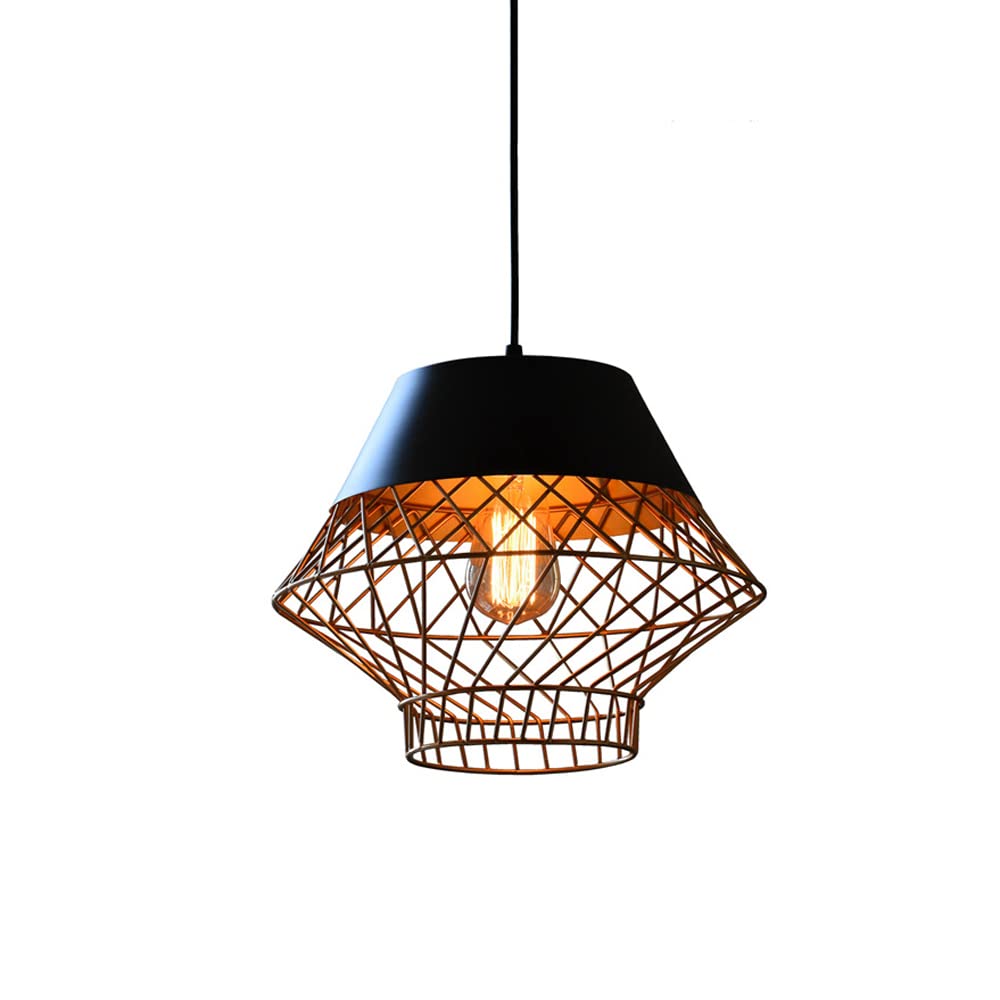Lámpara colgante de techo industrial vintage con jaula de metal negra para pasillo 6