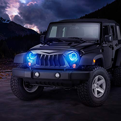 SUPAREE 7 inch LED Headlights RGB Halo Ring Angel Eyes 7” Round DRL Bluetooth Remote Control Compatible for Jeep Wrangler JK LJ CJ TJ Sahara Sport Rubicon Headlamp 1997~2018