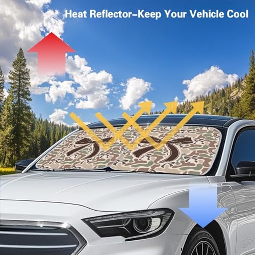 Image of Windshield Sun Shade Foldable Brown Camo Bow Auto Front Window Sunshades for Most Windshield, Auto Sun Heat and UV Rays Blocker Keep Your Car Cool, 28.5 inchx25.5 inch