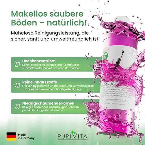 PURIVITA® Reinigungsmittel für Saugwischer [1L] - Reiniger für Waschsauger Konzentrat - Nasssaugerreiniger für jeden Boden - Nasssauger Reinigungskonzentrat - Magnolienduft - Wischpflege 4