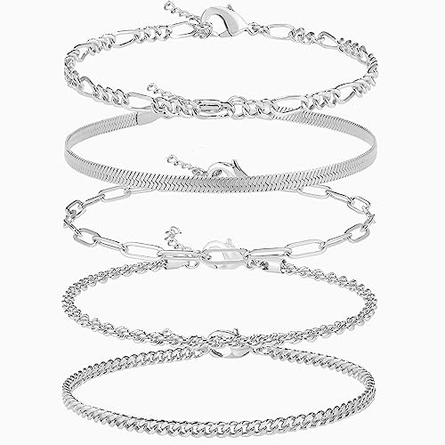 Dainty Silver Bracelets for Women Sterling Silver Plated Chain Bracelet for Women Stack Silver Jewelry